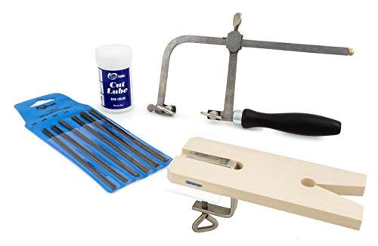 Jewelers Saw Frame Kit with Bench Pin, Cut Lube and Replacement Blades